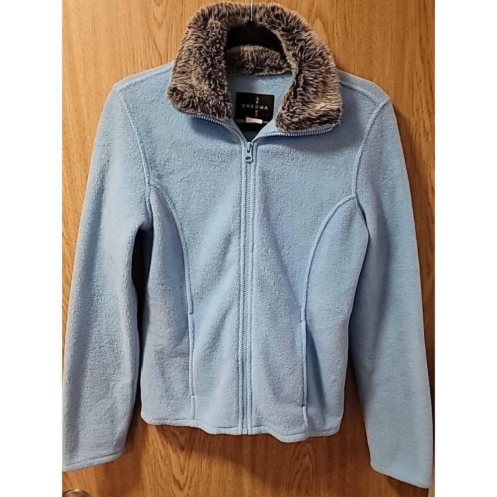 Chroma Sport Womens Full Zip Fleece Jacket Faux Fur Trimmed~Size S